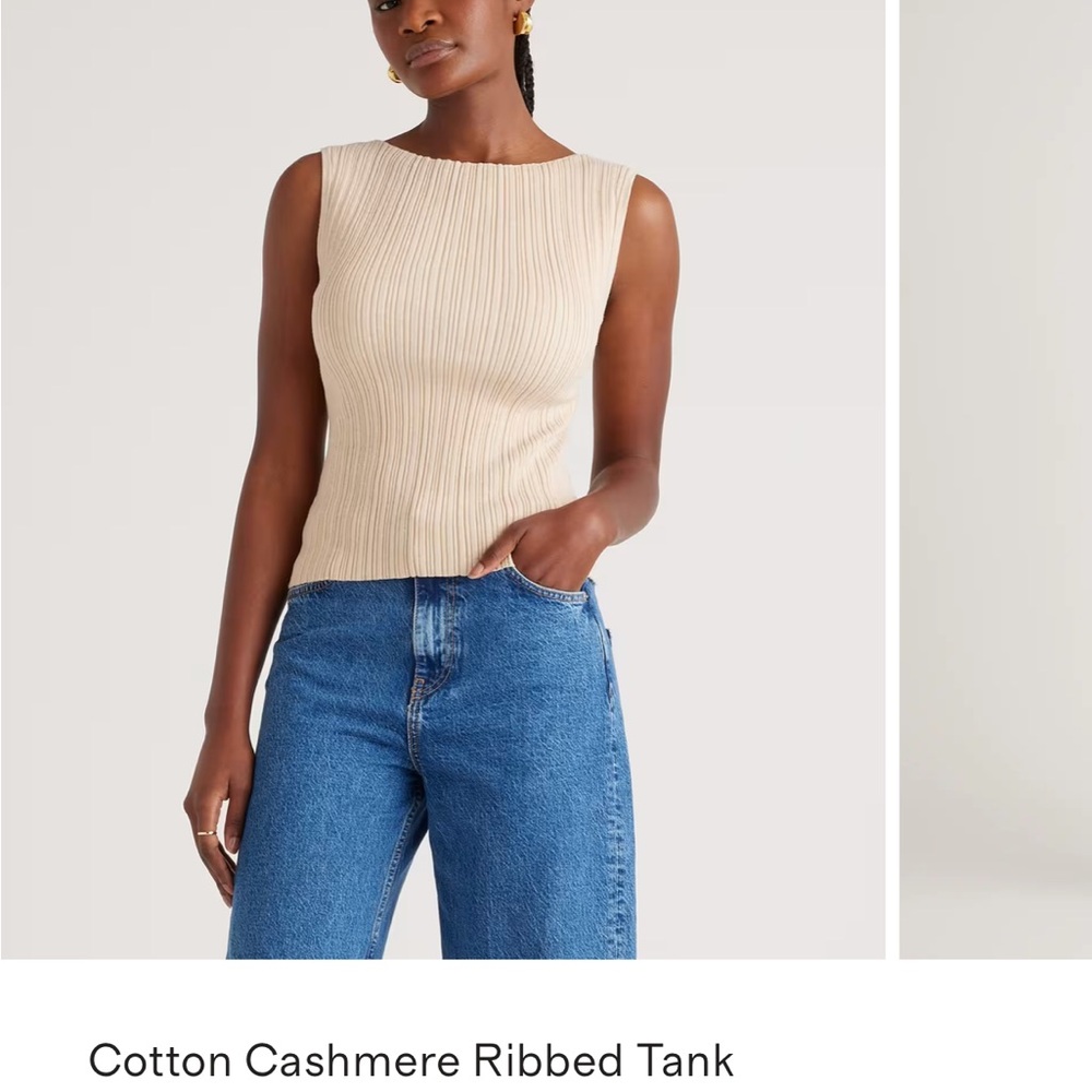 Quince Cream Cotton Cashmere Ribbed Tank Top